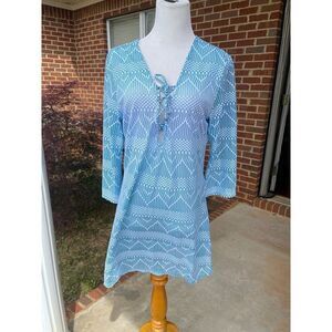Portocruz Women Swim Cover Up Size XL Blue Lace Polyester 3/4 Sleeve V-Neck New